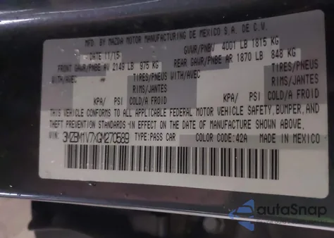 2016 Mazda Mazda3 I Touring z USA, uszkodzony, nr VIN 3MZBM1V7XGM270589